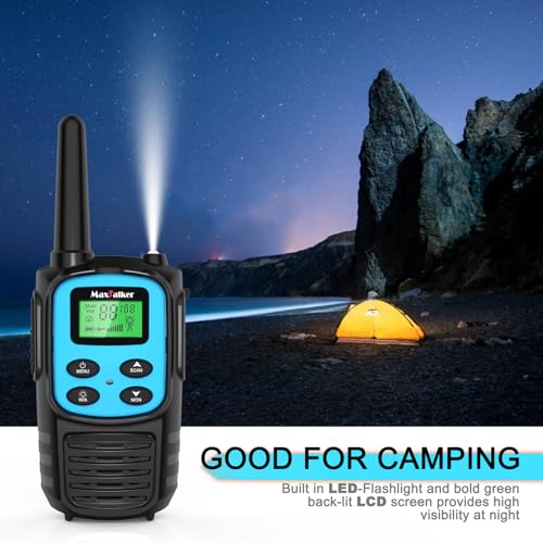 Image of MaxTalker Walkie Talkies Long Range, FRS Two Way Radio (2-Pack, Blue) | Rechargeable 1200mAh USB-C walkie talkie with NOAA, LED flashlight & VOX, Ideal for hiking, camping