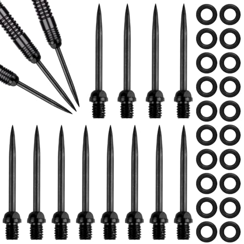 Steeldart Spitzen, 12 STK Dartspitzen Steel Stahlspitzen mit Gewinde, Metallspitze Steel Dartpfeile Spitzen, Steeldartspitzen, Steeldarts Spitzen für Dartpfeile Umrüsten Softdart, mit 20 Gummiringe