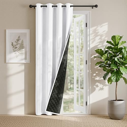 PONY DANCE Rideaux Isolant Thermique - Rideau Matelassé 100% Occultant Anti-Froid/Chaleur Anti-Bruit pour Fenetre Salon Chambre Porte, Tissu Opaque a Oeillets, Lot de 1, L140xH200CM, Blanc Pur