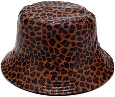 Leopard Print Bucket Hat PU Leather 