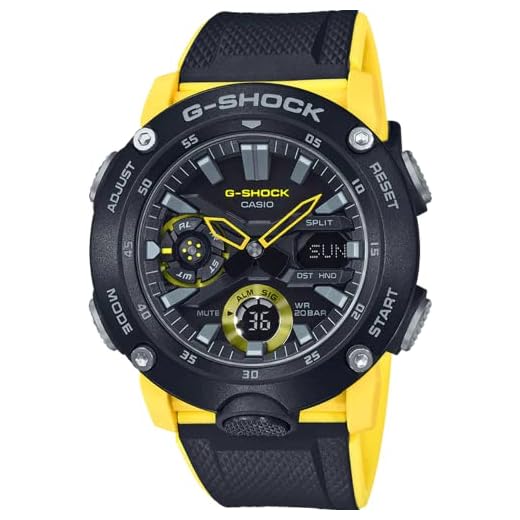 Casio G-SHOCK Reloj Analógico-Digital, Carbonífero, 20 BAR, Amarillo/Negro, para Hombre, GA-2000-1A9ER