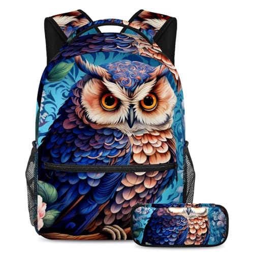 Cartables grande capacité hibou (lot de 2) avec trousse pour ados