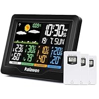Kalawen Weather Station with 3 Outdoor Sensors, MSF Wireless Digital Alarm Clock, Barometer, Temperature, Humidity Monitor, Weather Forecast for Home Garden
