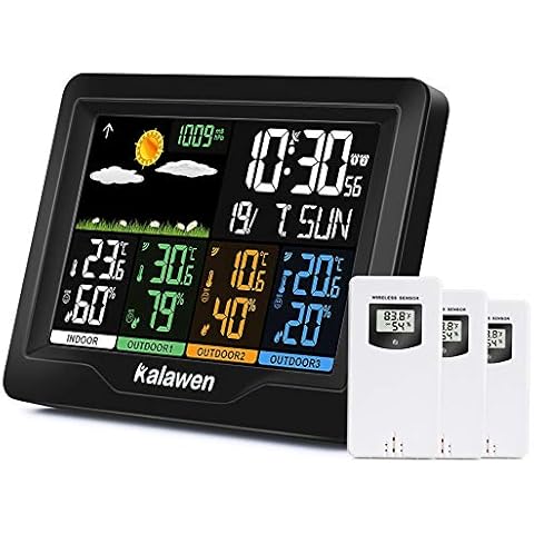 Kalawen Weather Station with 3 Outdoor Sensors, MSF Wireless Digital Alarm Clock, Barometer, Temperature, Humidity Monitor, Weather Forecast for Home Garden Cover