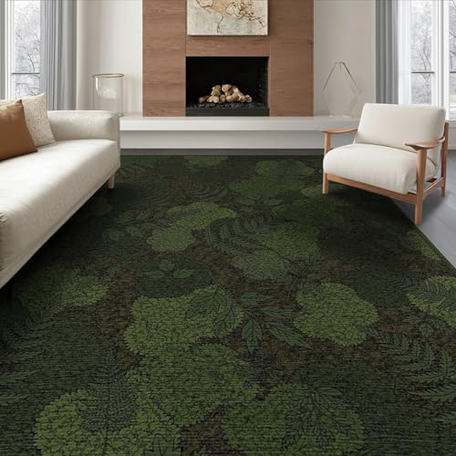 ODIKA 8'x10' Washable Flatwoven Rug, Green Bohemian Botanical Stain Resistant Extra Large Carpet Non-Slip Chair-Friendly Mat for Dining Room, Large Office, Lounge | Ref:2025184