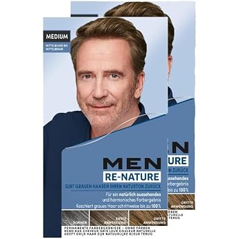 Men Perfect Re-Nature Men's Medium Blonde to Medium Brown 2 x 145 ml Re-Pigmentation Cream Restores Natural Hair Colour without Hair Dyeing and Gently Conceals Grey Hair