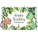MEHOFOTO Toile de fond pour anniversaire de garçon Motif dinosaures 2,1 x 1,5 m Feuilles de palmier vertes sauvages Pour photographie d'enfants fête gâteau décoration de table studio photo en vinyle