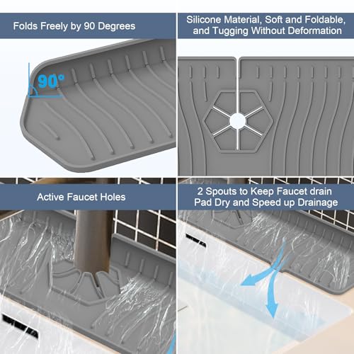 Image of Faucet Guard - 90 Foldable Drain Mat for Kitchen & Bathroom Sink (Gray, 24 inch*5.66 inch)