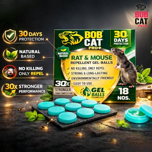 Image of Bob Cat Rat & Mouse Repellent Gel Balls | Herbal & Natural Formula | Long-Lasting 30 Days Protection |Eco-Friendly & Safe | For Home, Kitchen, Warehouse, Factory & Office | Pack of 18 |FORMULATION 30X