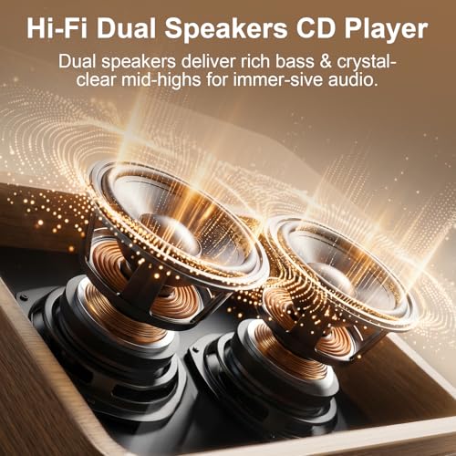 Image of Gueray Retro CD Player Portable Bluetooth: CD Players with Speakers Vintage CD-Player 3600mAh Rechargeable & Radio & Remote Control Support USB /AUX Playback Headphone Jack (Walnut Color)
