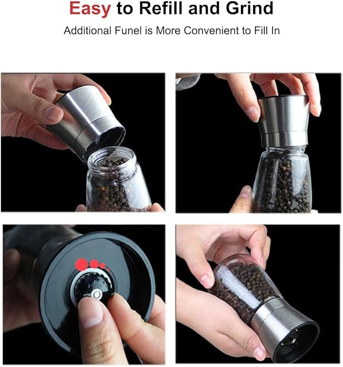 Image of Beautiful Stainless Steel Salt & Pepper Grinders Refillable Set - Salt /Spice Shakers with Adjustable Coarse Mills - Easy Clean Ceramic Grinders (Big Pepper Mill 1 Pcs)