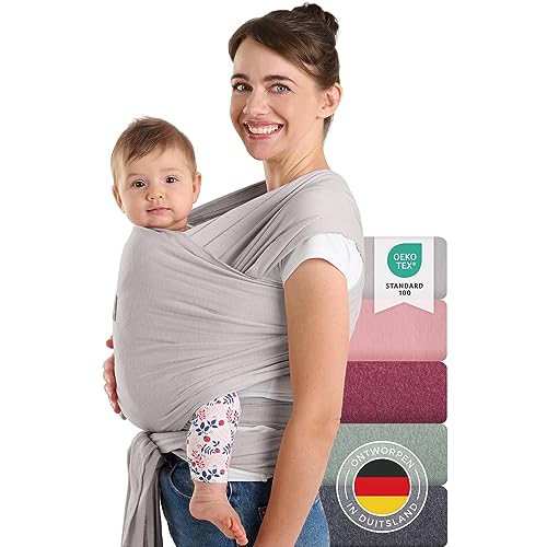 Laleni draagdoek voor pasgeborenen tot 15 kg in katoen | omslagdoek OEKO-TEX gecertificeerd | newborn babydraagzak 5,10m lang | fysiologische kinderdraagzak | lichtgrijs