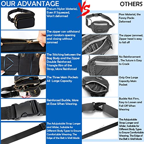 Fanny Packs For Women Men, Fashion Everywhere Belt Bag Waterproof Waist Pack Crossbody Bum Bag With Adjustable Strap For Travel Sports Running Cycling (Black) #TOP6