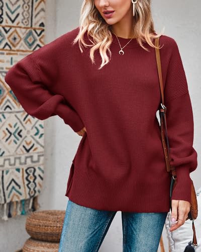 Image of Imily Bela Womens Oversized Tunic Sweaters Fall Slouchy Long Sleeve Ribbed Knit Side Slit Pullover Jumper