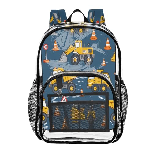 Clear Backpack for School Yellow Truck Tractor Pattern Transparent Bookbag for Girls See Through PVC Boy Backpacks