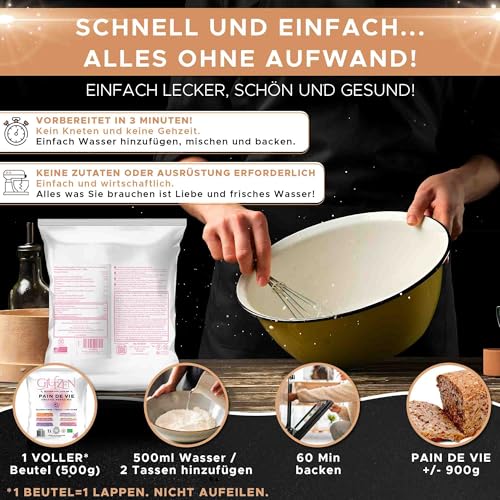 Glutenfreie Bio-Brotmischung GLUTZEN. Ohne Brotmaschine. Low Carb Brot, stärkefrei und hefefrei. Zöliakie, niedriger GI, Keto, vegan, allergenfrei. Gesundes, nahrhaftes Brot, in 3 Min fertig. (1x500g)