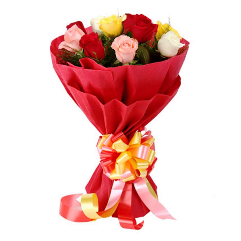 The FloralMart® Father's Day Special 15 Mixed Roses Fresh Flower Bouquet in Paper Wrapping || TFM (15 Mixed Roses)-image-26