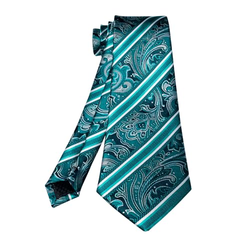 Image of 5PCS Mens Silk Designer Tie, Pocket Square, Cufflinks, Drilled Tie Ring and Lapel Pin Set for Wedding Groom Party