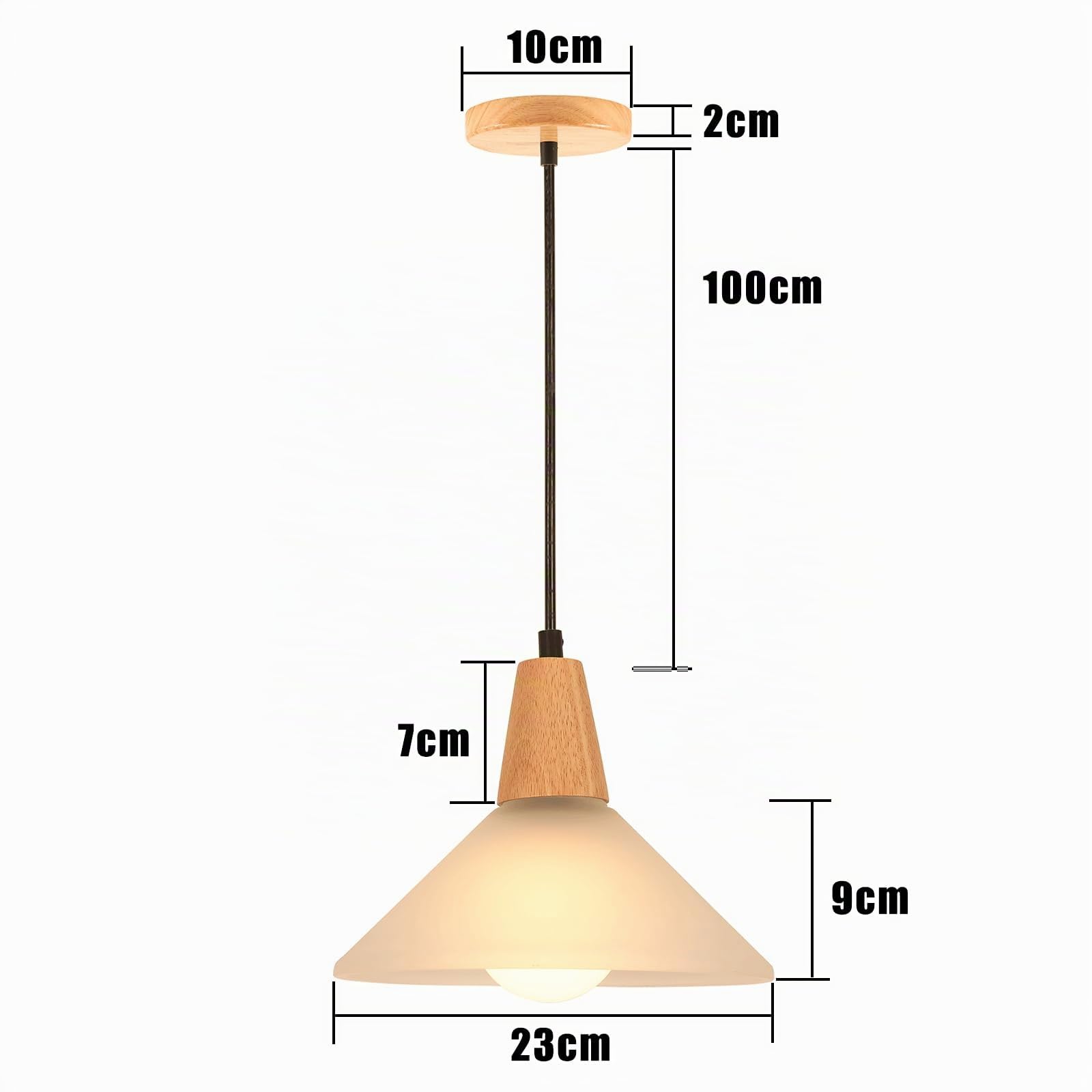 Lot de 2 Suspension Luminaire en Verre Lustre Vintage Industrielle E27 Plafonnier Lustre Moderne Abat-jour en Verre Ø23cm Bois Lampes Suspendues pour Cuisine Salle à Manger Chambre Café