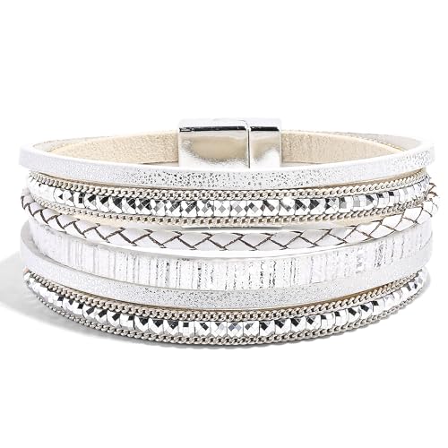 Wickelarmband Damen Weiß Boho Multilayer – Lederarmband Damen,...