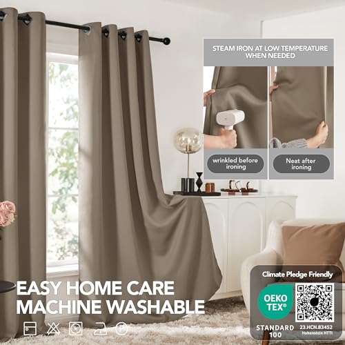 Image of Deconovo Grommet Top Blackout Curtains Thermal Insulated Room Darkening Curtains Window Drapes for Bedroom 52W x 84L Inch Khaki 2 Panels