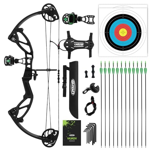 LWANO Compound Bow Set for Youth & Kids,Beginners Bow and Arrow Set,Right Handed,Draw Length 18'-27',10-30Lbs Draw Weight,260fps (Black, Basic Set, Right Hand)