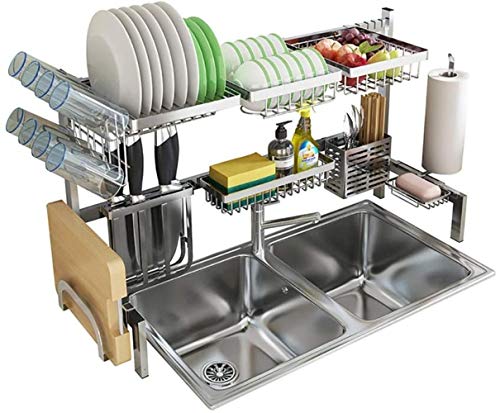 Scolapiatti A 2 Ripiani, Scolapiatti da Cucina in Acciaio Inox, Completo, 83 X 30 X 50 Cm