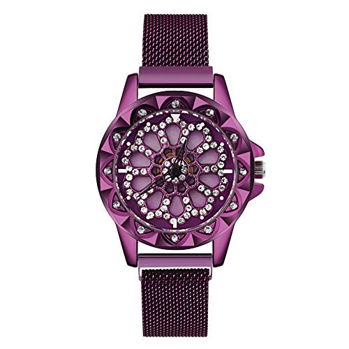 Preisvergleich Produktbild Luotuo Damenuhren Damen wasserdichte Roségold Mesh Uhr Einzigartiges Design Analoge Quarz Armbanduhren für Frauen Edelstahlband Business Kleid Uhren mit Drehendes Diamant Zifferblatt