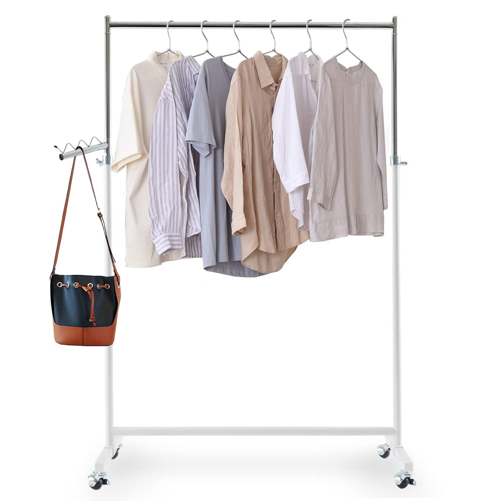 Iris Plaza CW3001-95 Hanger Rack, Single, Load Capacity 176.4 lbs (80 kg), White, Width 43.3 x Depth 17.1 x Height 43.3-70.9 inches (110 x 43.5 x 179 cm), Pipe Hanger, 12-Level Adjustment