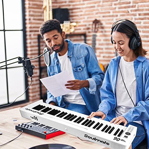 Soulmate Keyboard Piano 61 Key Folding Piano Semi Weighted Keys Portable Electronic Piano, Bluetooth & Midi, Bag Foldable Keyboard Piano For Beginner, White #TOP4