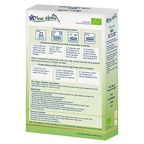 FLEUR ALPINE Baby Food | Organic Rice Baby Cereal Pack of 3 - Baby Porridge for Delicious Breakfast Meals | Nutritious and Instant Gluten Free Porridge 4+ Months with No Added Sugars | 3x7 Servings - Image 3