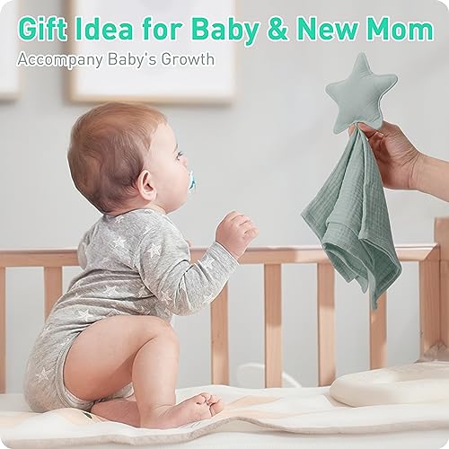 Image of Premium Soft Muslin Cotton Star & Moon Loveys Soft Breathable Newborn Security Blanket, Perfect Present for Baby Boy Girl, Neutral Fabric for Comfortable Sleep & Play, Ideal for Newborns, Toddlers