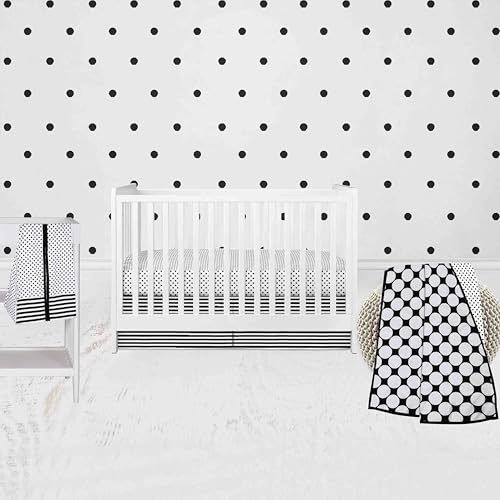 Bacati - Dots Stripes Blackwhite 4 Piece Crib Bedding Set with Diaper Caddy
