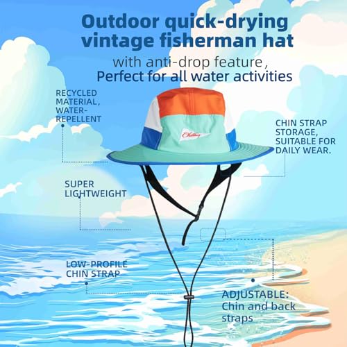Image of Color-Blocked Fisherman Style Sun Hat for Outdoor Camping, Surfing & Vacations - Wide Brim, UV Protective, Anti-Slip