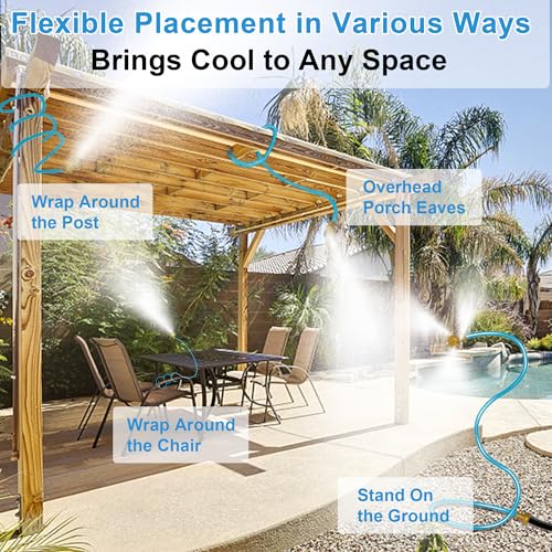 Standing Misters for Outside Patio, Outdoor Hose Misting Cooling System, Water Mister Hose Attachment for Garden, Bird Bath, Tanning, Portable Mist Sprinkler for Plants, Umbrella, Backyard, Dogs