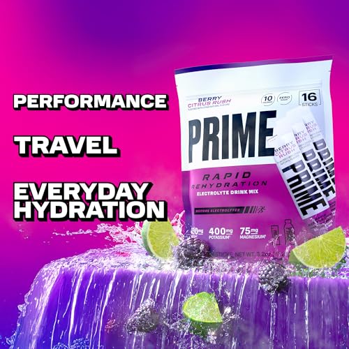 Image of PRIME Rapid Rehydration Electrolyte Powder Sticks, Berry Citrus Rush, Sugar Free Hydration Drink Mix with Sodium, Potassium, Magnesium & B Vitamins to Replenish Fluids, Caffeine Free, 16 Count