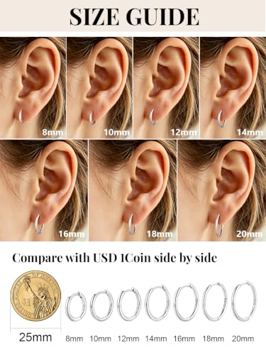 Image of Silvora 14K Gold Plated Huggie Hoop Earrings for Women, Small Sterling Silver Hoops, Hypoallergenic Cartilage Earrings for Sensitive Ears 8 /10 /12 /14 /16 /18 /20MM