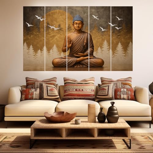 Image of Spacter art Lord Buddha Wall Painting for Living Room Big Size - Meditating Gautam Buddha Painting Wall Decor Peaceful Art for Bedroom, Office, Hotels & Gifting - Wooden Framed (30x60 inch)