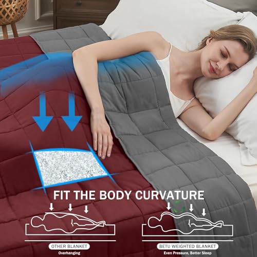 Weighted Blanket for Adults 15lbs, 48"x72", Twin Full Size Cooling Heavy Throw Blanket for 120-160lbs, Microfiber Soft Thick Big Blankets Weighted Comforter Gift for Sleeping, Red Grey