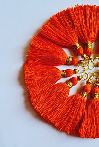 Image of Zippy Flora Micro 1.5 inch Length Cotton Handmade Tassels for Saree /Blouse /Dupatta /DIY /Decor (Pack of 12) (Orange)