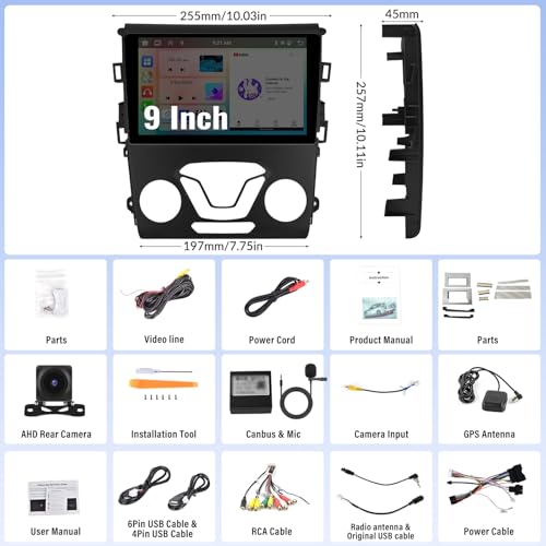 【8 núcleos 4 + 64 G】Android 13 estéreo para carro para Ford Fusion Mondeo 2013-2019, sem fio, CarPla