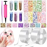 Giugio 38 Stück Nano Tape Bubbles Set, Doppelseitiges Klebeband Set DIY Craft, Blowing Bubble Tape, Aufblasbares Luftpolsterband, Traceless Adhesive Nano Tape mit Pailletten Aufkleber