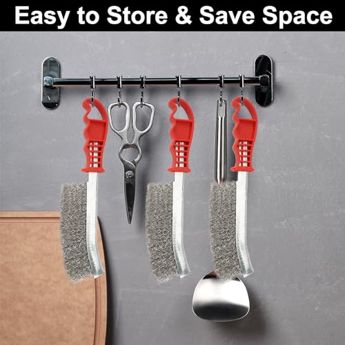 3 Stück Edelstahl Drahtbürste Set, Handdrahtbürste Stahlbürste mit Komfortabel Griff 235mm Handdrahtbürstensatz Edelstahlbürste fur Reinigung Grill Rost Ölflecken Malen Staub(Rot)