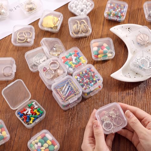 Image of SATINIOR 300 Pcs Clear Plastic Beads Storage Containers Box Small Clear Boxes with Hinged Lid Plastic Case Mini Square Arts Crafts Storage Organizers for Small Items (1.7 x 1.7 x 0.8 Inch)
