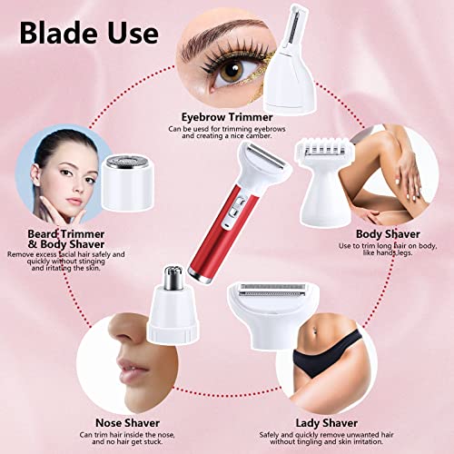 Yynpzqe 5 In 1 Electric Razor For Women,Rechargeable Portable Hair Shaver,Painless Facial Hair Removal Set,Wet & Dry Body Hair Trimmer For Eyebrow Nose Face Armpit Bikini Area Pubic Underarms Legs #TOP1