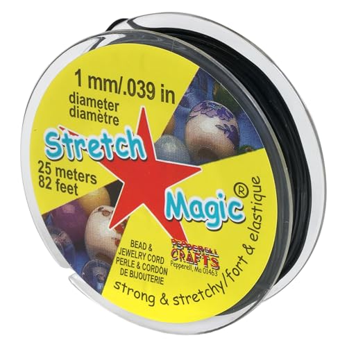 Image of Stretch Magic Elastic Beading Cord - Black Color, 1mm in Diameter, 25-Meter (82 ft) - Easy to Knot, Strong & Stretchy String for Making Beaded Jewelry