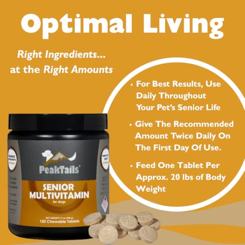 Image of Senior Multivitamin for Dogs - 150 Tablets with MSM, Superoxide Dismutase, Vitamin C & 19 Essential Nutrients - Supports Joint Health & Overall Wellness