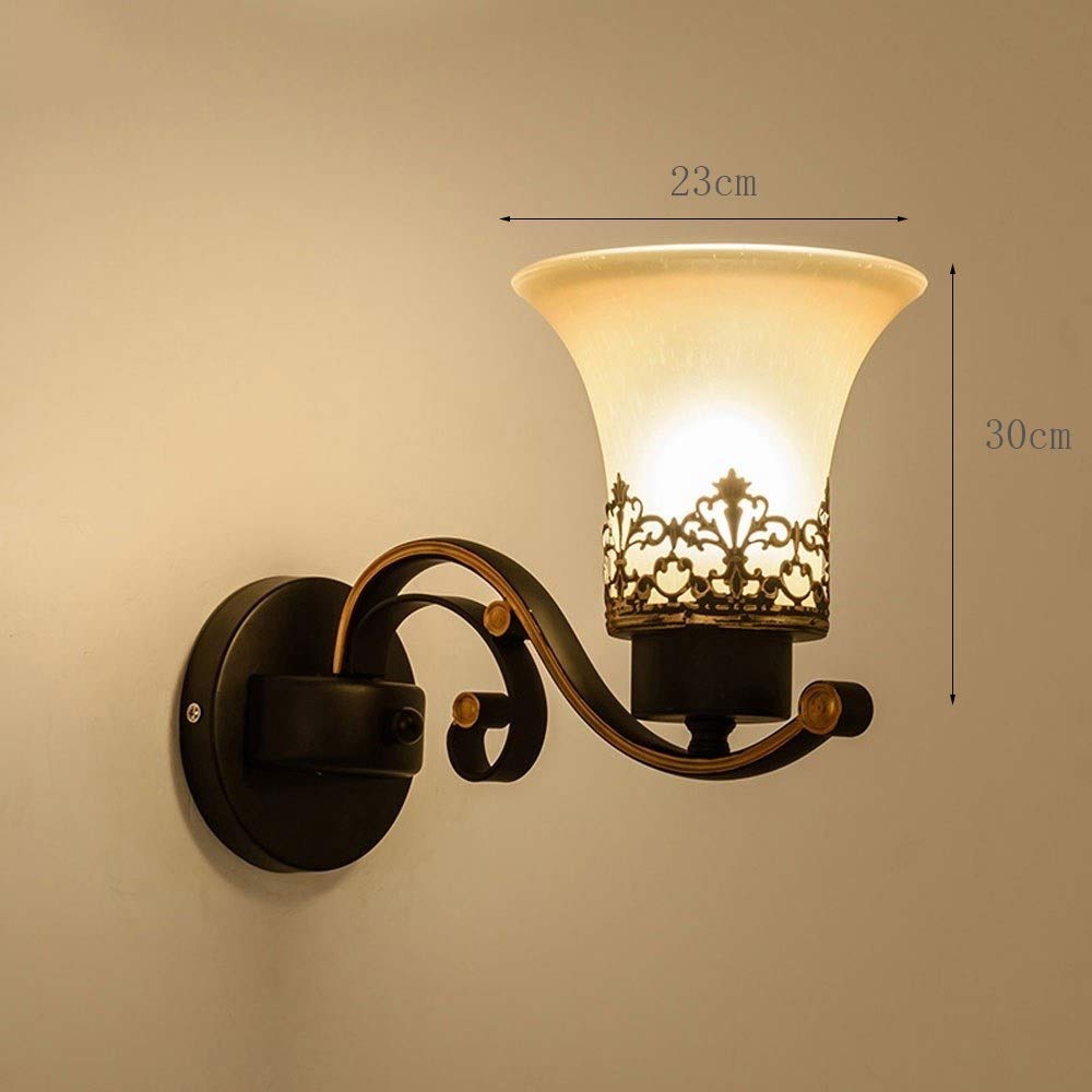 Wandlampe American Country Wohnzimmer Schlafzimmer Retro Wandleuchte Umgedreht Schlafzimmer Nacht Leselampe Vintage Muster Glas Hotelkorridor Eingebettete Wandleuchte Einzel-/Doppelkopf-Wandlaterne