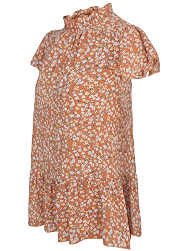 Biohanble Womens Summer Cute Floral Ruffle Short Sleeve Mock Neck Casual Boho Loose Ladies Tops Shirts Blouses Orange #TOP7