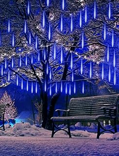 AveyLum LED Meteor Shower Rain Lights 30cm 8 Tubes Falling Rain Drop Christmas Lights Cascading Icicle String Light for Holiday Party Wedding Christmas Tree Decoration, Blue